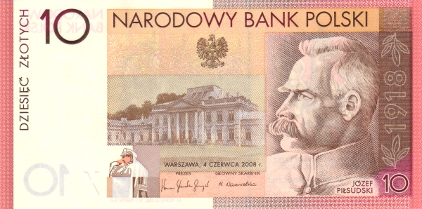 Памятная банкнота в 20 злотых с изображением Ю. Пилсудского 