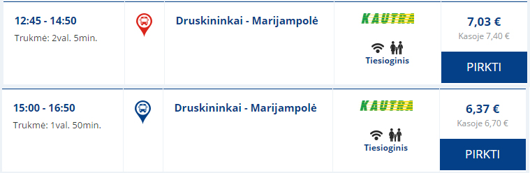 Расписание автобуса Друскиникаи-Мариямполе