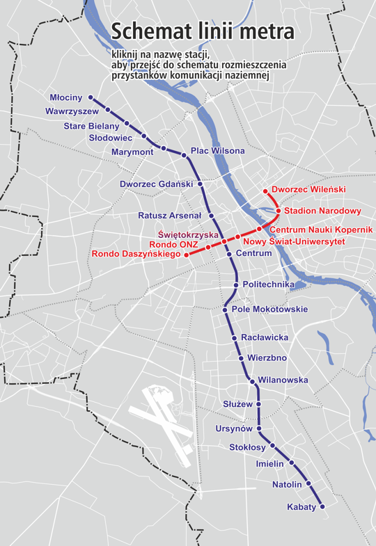Карта метро Варшавы с названиями станций