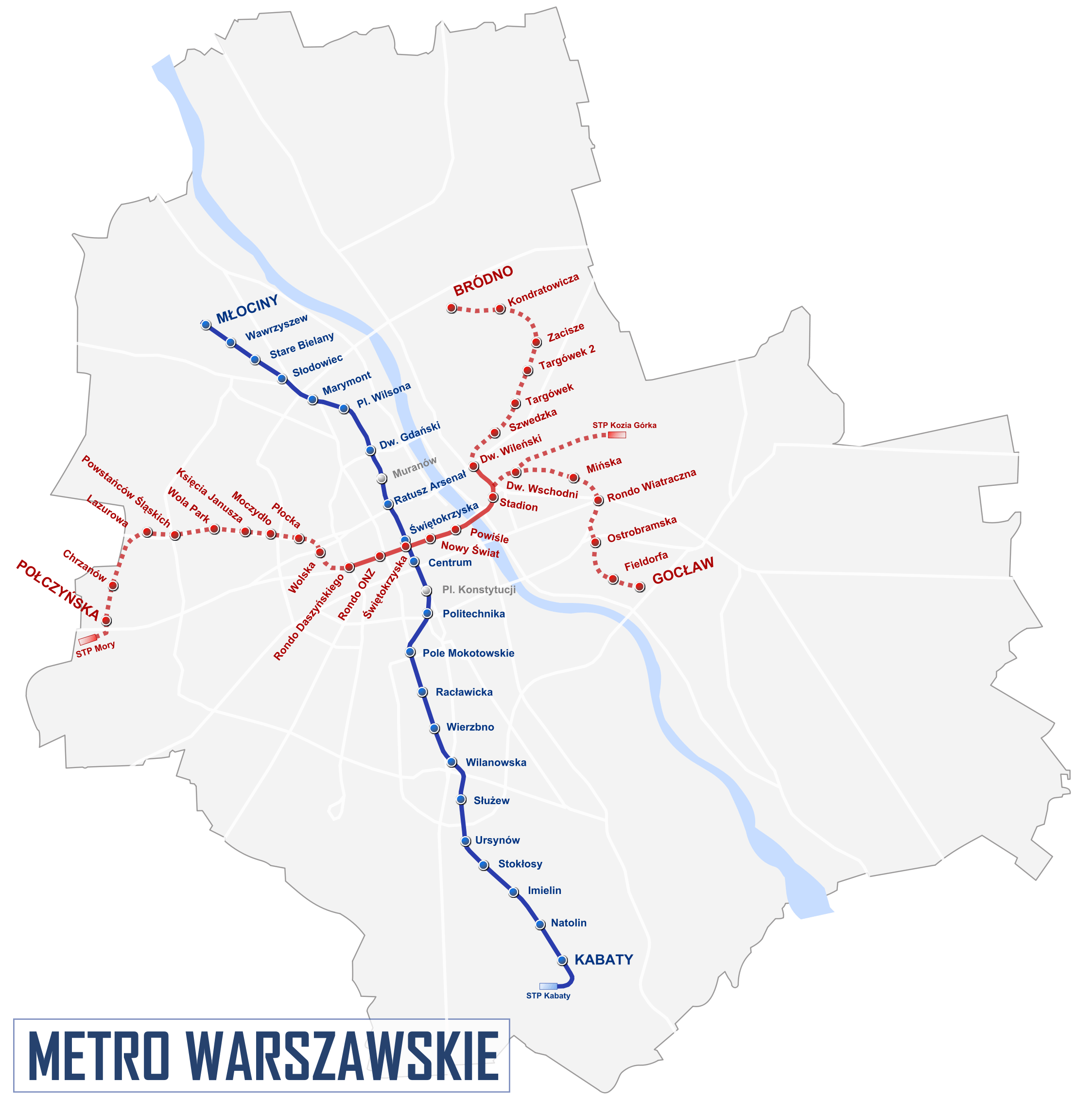 Схема метро Варшавы с будущими станциями